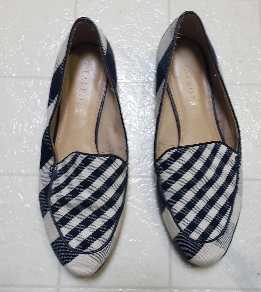 Talbots Women's Blue and White Checkered Flats Size 7